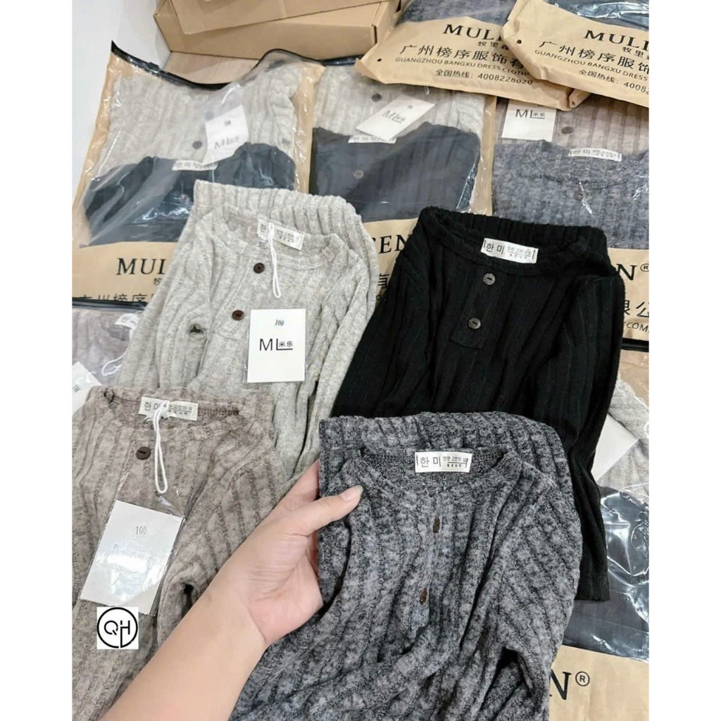 D1 com bo 3 bộ Quần áo trẻ em - Bộ len lông thỏ dài tay cho bé trai bé gái 5-14kg