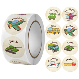 Cuộn 500 miếng dán hình phương tiện giao thông ngộ nghĩnh, tem dán sticker thank you gói hàng, quà tặng HAPPI