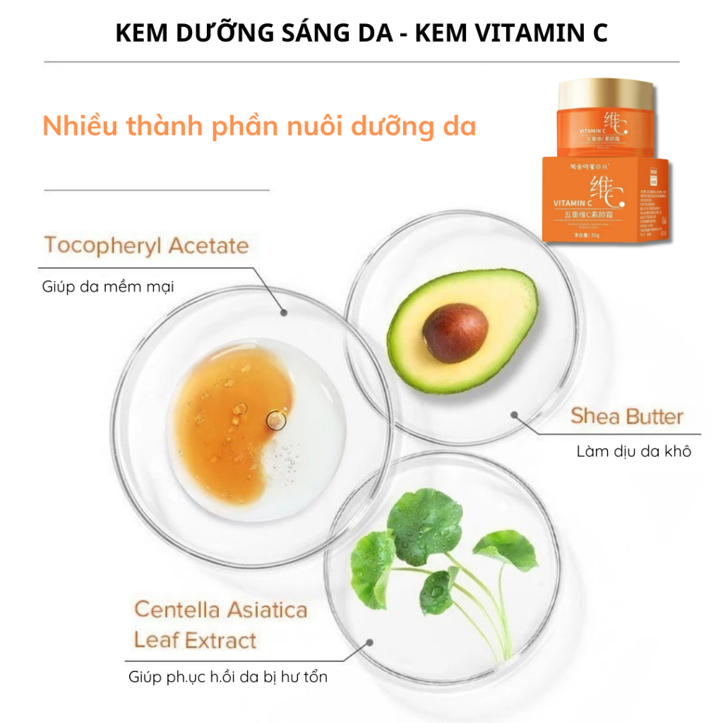 Kem Dưỡng Làm Sáng Da Vitamin C - Kem Lười Vitamin C Giúp Đều Màu, Trẻ Hóa Da, Chống Nắng SPF 30 PA+++