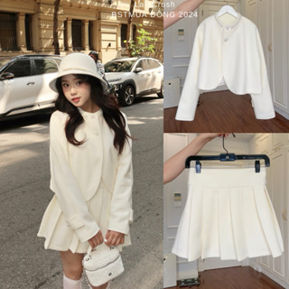 [Mera Set] Set tiểu thư Áo khoác dạ kem + chân váy xếp ly mùa đông 2025 mặc tết,trà chiều LalaCrush