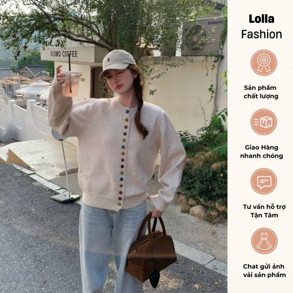 Áo Len Cadigan Cổ Tròn Phối Cúc Dọc Nhiều Màu Thời Trang M6238 - lolla fashion