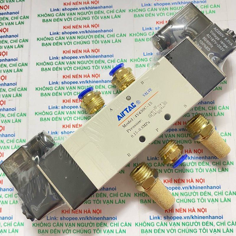 Van điện từ Airtac 4V430C-15, van khí nén 5/3 ren 21mm - 1/2'', 5 cửa 3 vị trí giá sỉ