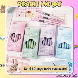 Hộp 6 Bút Nước 0.5mm Mực Chảy MOKA Xịn Xò Màu Pastel Viết Trơn Nhanh Khô Bi Bấm Peachhome Muji 1K Trong Rẻ