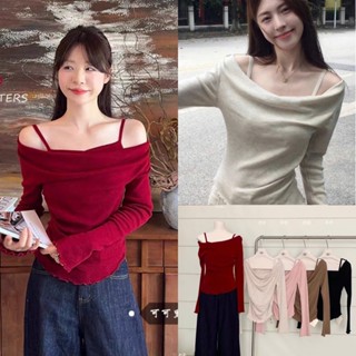 [A750] ÁO LEN MỎNG TRỄ VAI BÈO PHỐI CỔ YẾM metwo.dearu - Áo len mongtoghi trơn QC liền áo 2 dây trong tay bèo ulzzang HQ