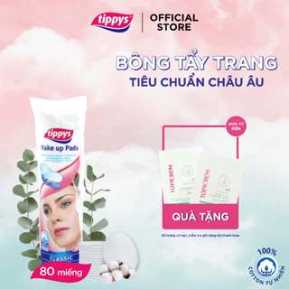 Bông tẩy trang Tippys 80 miếng tiêu chuẩn châu âu 100% cotton thiên nhiên