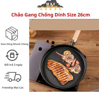  Chảo Gang Đúc Đáy Phẳng 26cm Chống Dính Lám Bánh Xèo Chiên Rán Ăn Nướng Dùng Được Cho Mọi Bếp An Toàn Sức Khỏe 