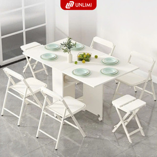 Bàn ăn gấp gọn thông minh có bánh xe di động, kèm kệ để đồ đa năng tiện lợi thương hiệu UNLIMI- UP372
