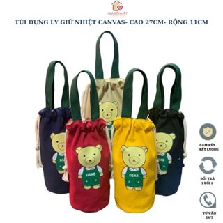 Túi đựng ly giữ nhiệt vải Canvas quai xách chắc chắn dây rút tiện lợi, Kích thước 27x11 Cm