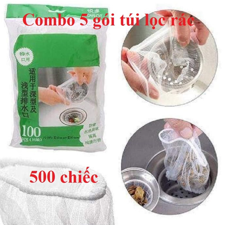 Combo 5 Gói (500 chiếc) Lưới Lọc Rác Nắp Thoát Nước Hố Ga, Túi Lọc Rác Thông Minh Cho Bồn Rửa Chén C