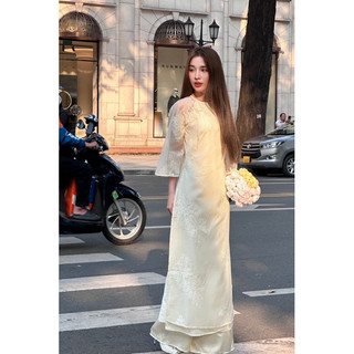 Set Áo Dài Hoa Thiêu ( kèm quần Lụa )