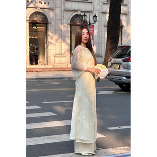 Set Áo Dài Hoa Thiêu ( kèm quần Lụa )