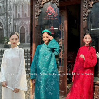 Áo Dài cách tân Hồng Sư 4 tà họa tiết kì lân sang trọng, quý phái - Áo Dài Nhật Hạ