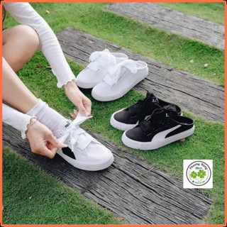 [Chính hãng] [Sale 70%] [Siêu rẻ][Fake đền gấp 10] Giày đạp gót dây nơ Pu.ma Ribbon nữ trắng đen