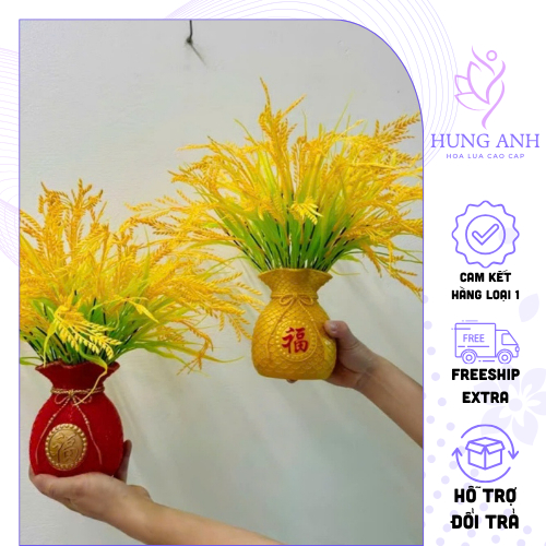 Mua Lúa Tặng Bình - Cụm Lúa Giả, Cụm Lúa Thần Tài HUNG ANH Cao Cấp Trang Trí Nhà Cửa Sang Trọng