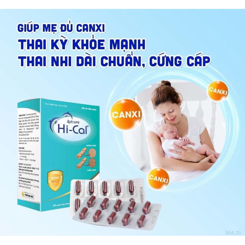 Canxi hữu cơ Avisure Hi-Cal , hộp 60 viên ( canxi uống k nóng , không táo )