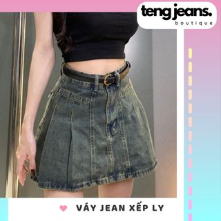 Chân Váy JEANS Chữ A Dáng Ngắn CN02, Chân Váy Bò Xếp Ly Phong Cách Hàn Quốc Y2K Basic Trẻ Trung