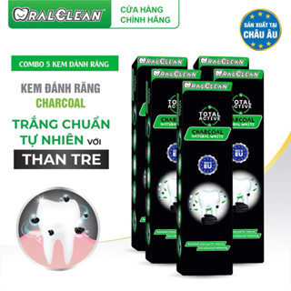  Combo 5 Kem Đánh Răng Trắng Răng Than Hoạt Tính OralClean Total Active Charcoal Natural White 100ml Tuýp 