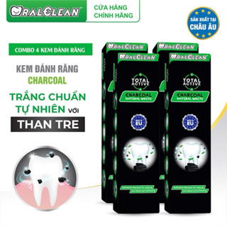  Combo 4 Kem Đánh Răng Trắng Răng Than Hoạt Tính OralClean Total Active Charcoal Natural White 100ml Tuýp 