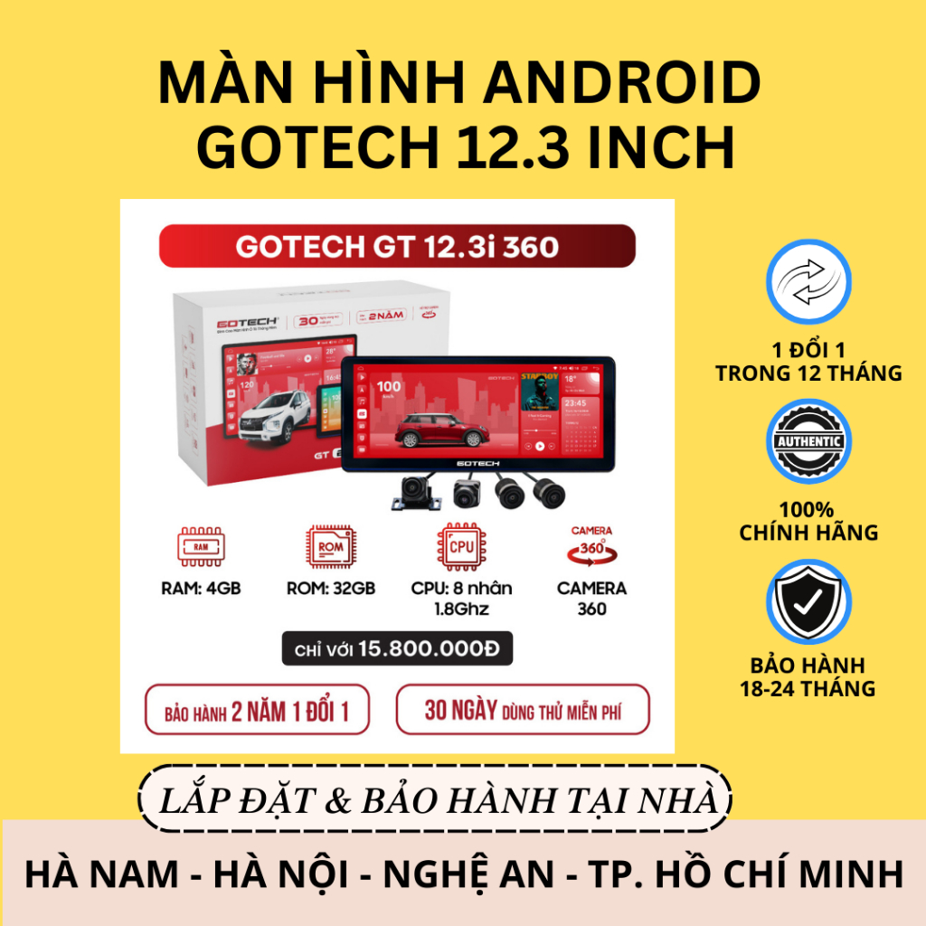 Màn Hình Android  Gotech | 12.3 Inch | Liền Camera 360