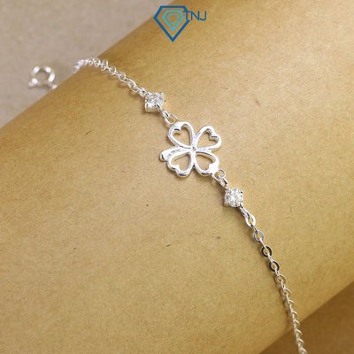 Lắc tay bạc nữ Moissanite 4ly cỏ bốn lá may mắn kèm thẻ tra cứu sang trọng LTNM0012 - Trang Sức TNJ