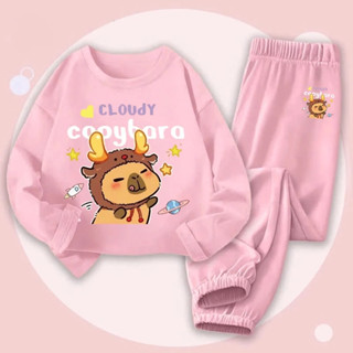  Set Bộ Dài Tay - Phù Hợp Mặc Thu Đông Hình CapyBara Đeo Mũ Tuần Lộc Vải Da cá Dày Vừa Phải  M 30  