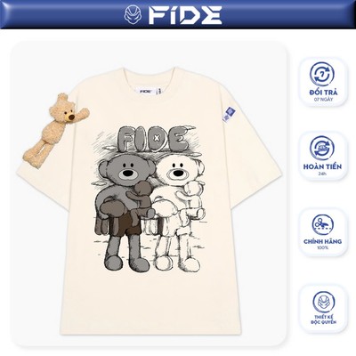 Áo thun FIDE TEEDY phông cotton unisex nam nữ form rộng cổ tròn áo đính gấu - AT55 (TẶNG KÈM 2 GẤU)