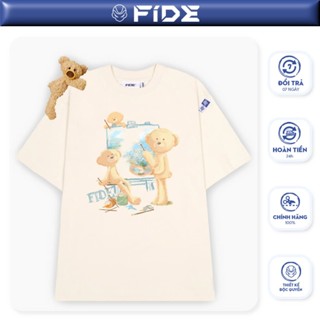 Áo thun FIDE TEEDY phông cotton unisex nam nữ form rộng cổ tròn áo đính gấu - AT60(TẶNG KÈM GẤU)