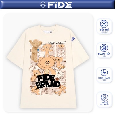 Áo thun FIDE TEEDY phông cotton unisex nam nữ form rộng cổ tròn áo đính gấu - AT33 (TẶNG KÈM GẤU)