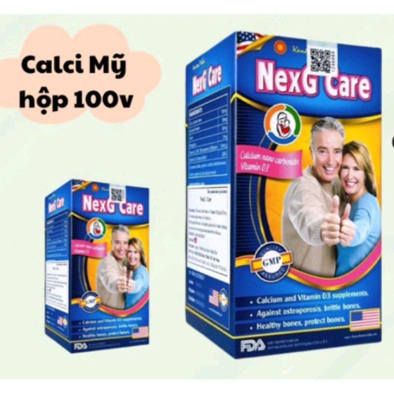 Calcium nano NexG Care (Mỹ) canxi cho cả gia đình, Hộp 100 viên