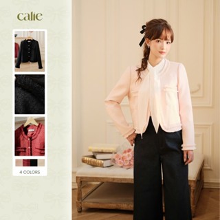 Áo khóa dạ tweed dáng rút rua vạt tròn, chất liệu dạ tweed plaid cao cấp thời trang Calie Ak075