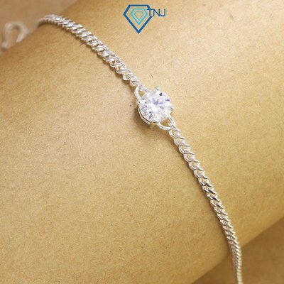 Lắc tay Moissanite bạc nữ viên chủ 7ly kèm thẻ tra cứu phong cách tối giản LTNM0014 - Trang Sức TNJ