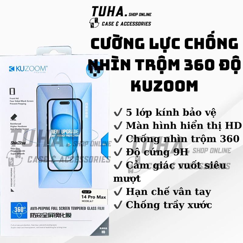 Kính cường lực chống nhìn trộm 360 độ Kuzoom dành cho iphone