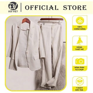  Set Bộ Nữ Áo Blazer Dáng Lửng Tay Lỡ Mix Quần Dài Suông Ống Rộng Khóa Cúc Cạp Cao Siêu Tôn Dáng 