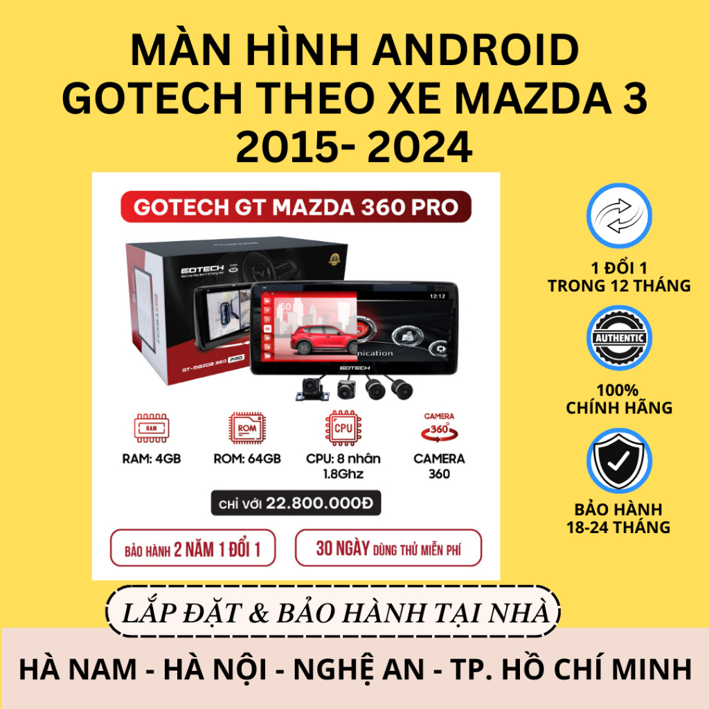Màn Hình Android  Gotech theo xe Mazda 3 2015- 2024 | 2 Hệ Điều Hành