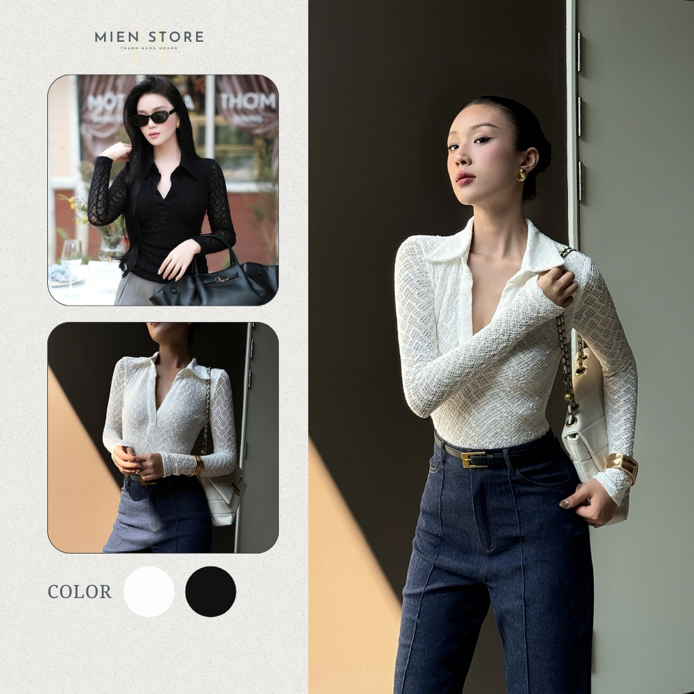 Áo thun nữ ren ôm body tay dài Mia MIEN STORE Women Top 2