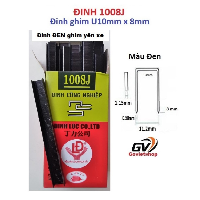 Đinh 1008J màu Đen - hộp 5000 cây đinh U1008 - đinh u bắn gỗ, đinh bấm ghim yên xe, đinh ghim bấm