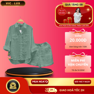 Set bộ nữ áo sơ mi quần đùi chất liệu đũi tơ xước cao cấp đủ size 40-75kg - Đồ bộ LUX Store V12 - L05