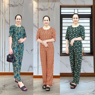 Bộ trung niên tay lỡ quần dài cho mẹ cho bà vải cát lụa hàn châu sang trọng