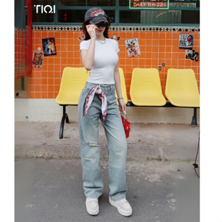 Quần jean nữ ống rộng retro rách TiQi Jeans B2-328