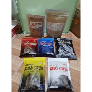  4 GÓI CÁM KHÓ CHỊU 1 MÀU VÀ BỘT TƠ NHỆN HƯƠNG BẮP 400GR BỘT TÔM 200GR DÙNG CÂU CÁ 