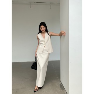 Set linen áo gile phối chân váy suông, Set đồ nữ, Set gile linen