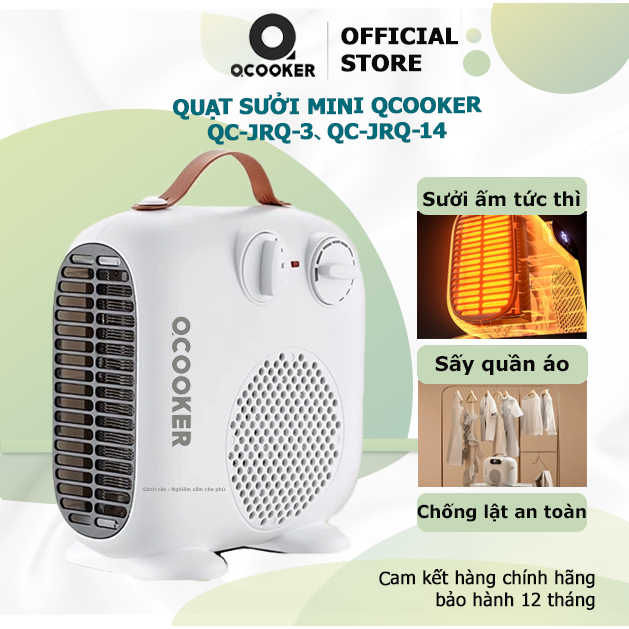 Quạt sưởi mini QCOOKER 2200W, làm nóng nhanh chỉ trong 1 giây, không gây khô da, chống lật an toàn