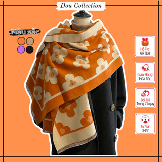 Khăn Len Unisex Quàng Cổ, Khăn Choàng Cashmere Dày Hình Hoa 4 Cánh 2 Lớp Thời Trang Thu Đông - 60x180cm - Mã LN120