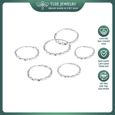 Khuyên tai bạc nữ TLEE xoắn phay chốt cài nhiều size lấp lánh TLEE JEWELRY B0273