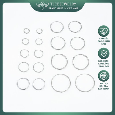 Khuyên tai bạc TLEE tròn trơn nhiều size có chốt basic B0278