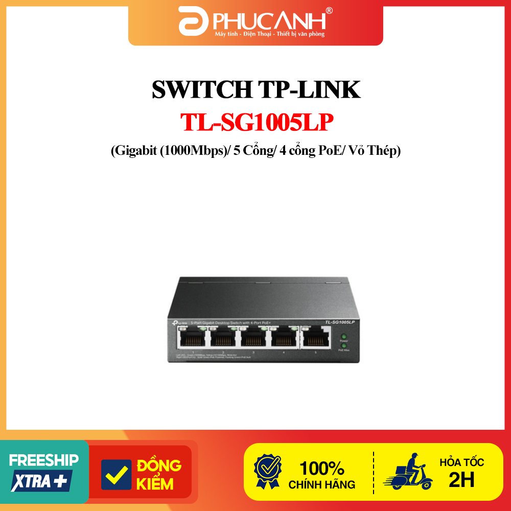 Switch TP-Link TL-SG1005LP (Gigabit (1000Mbps)/ 5 Cổng/ 4 cổng PoE/ Vỏ Thép)