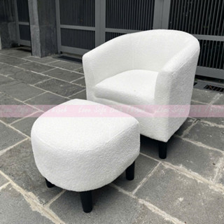 Bộ Ghế Sofa Ngồi Làm Nail ( Nails ) - Ghế Thư Giãn Uống Cafe, Ngồi Đọc Sách Kích Thước Ngang 65cm Màu Trắng Vải Lông Cừu