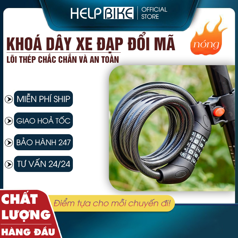Khoá xe đạp thể thao 5 SỐ, Dài 1 Mét, Lõi Thép To, Cài Khung Xe, Thay Đổi Mật Khẩu K5SDM