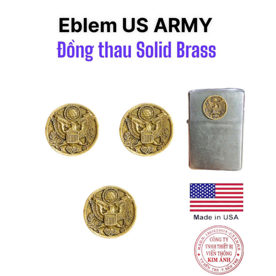 Eblem dán trang trí Zippo chủ đề US ARMY, chất liệu đồng thau Solid Brass, hàng chuẩn zin Mỹ