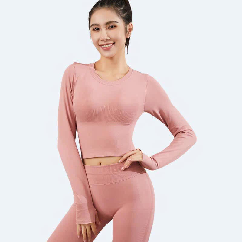 Ao Croptop Dài Tay Chất Dệt Mới (Đồ Tập Gym-Yoga Nữ)
